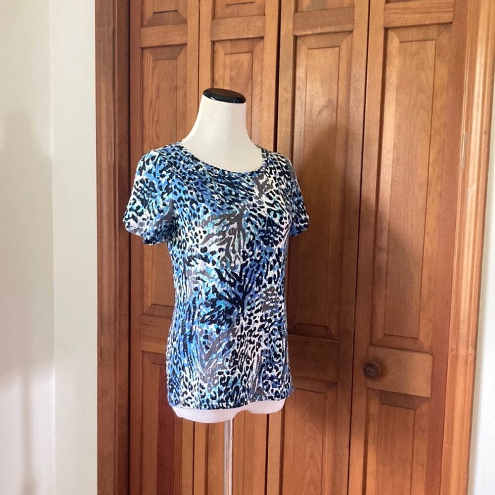 Rafaella Blue & Black Print Tee Shirt, Size S